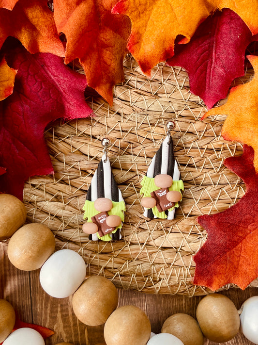 Beetlejuice Inspired Gnome Clay Dangle Earrings