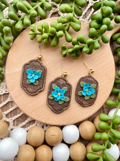 Floral Faux Leather Clay Dangle Earrings