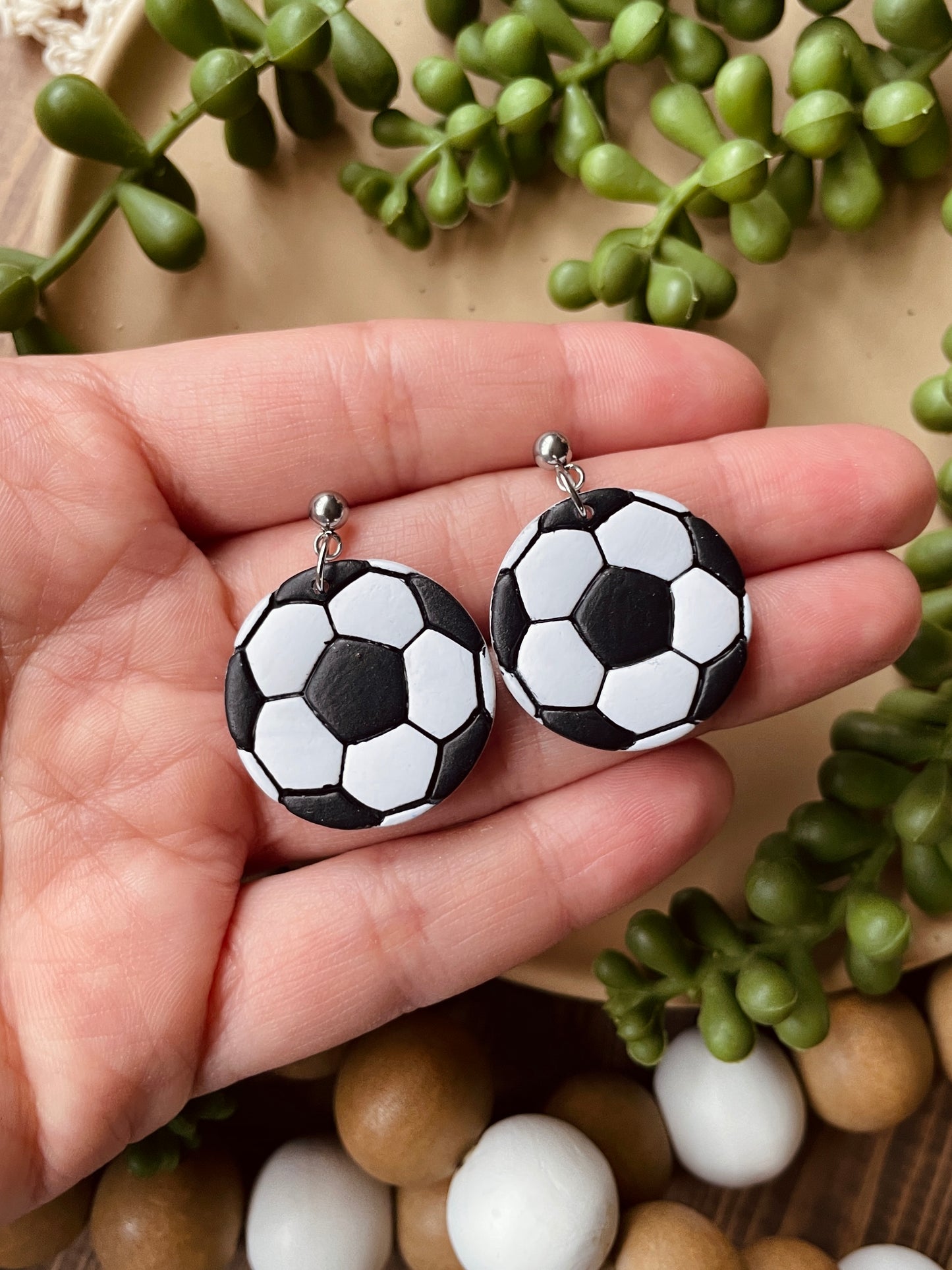 Soccer Clay Dangle Earrings