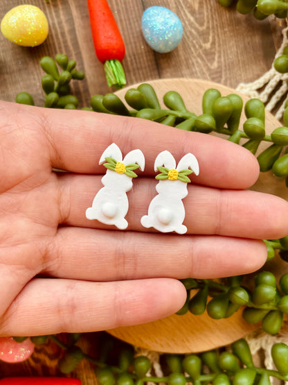 White Bunny Clay Stud Earrings