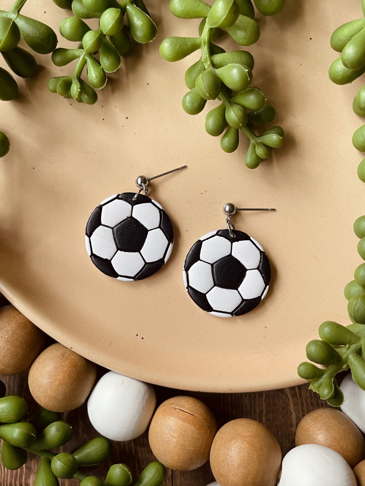 Soccer Clay Dangle Earrings