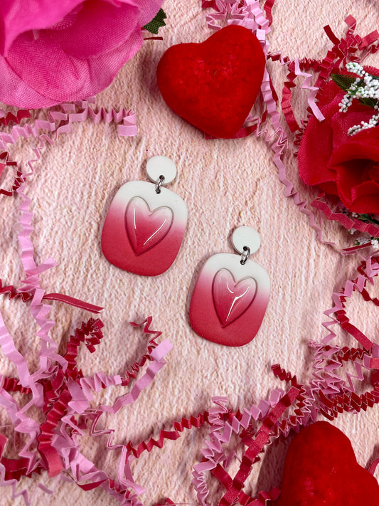 Pink & White Ombre Heart Clay Dangle Earrings