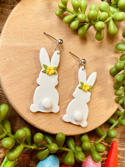 White Bunny Clay Dangle Earrings