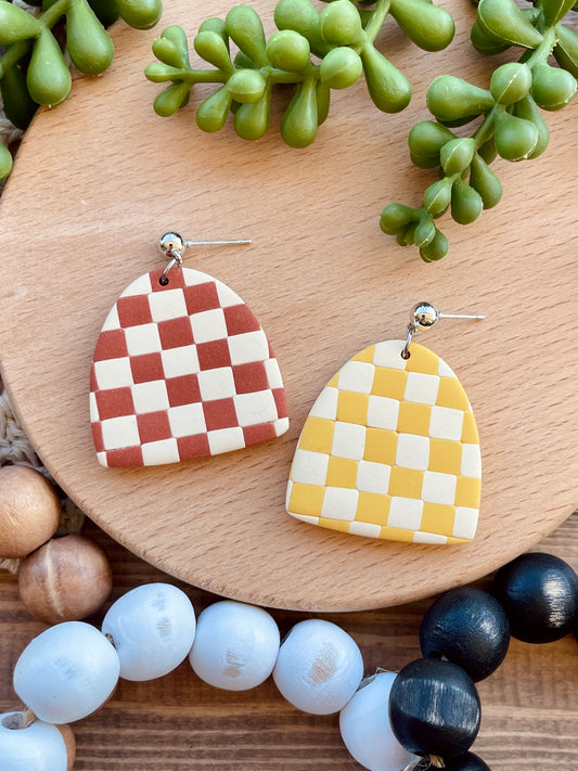 Arch Checkered Clay Dangle Earrings