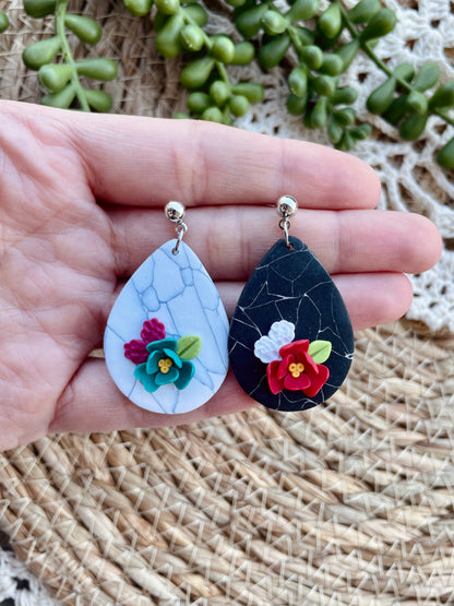Marbled Floral Clay Dangle Earrings