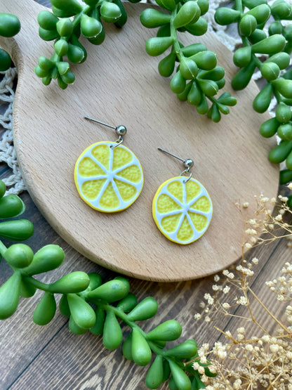 Citrus fruit slice dangle earrings