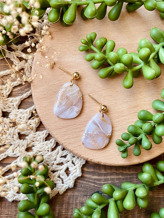 White & Gold Stone Clay Dangle Earrings