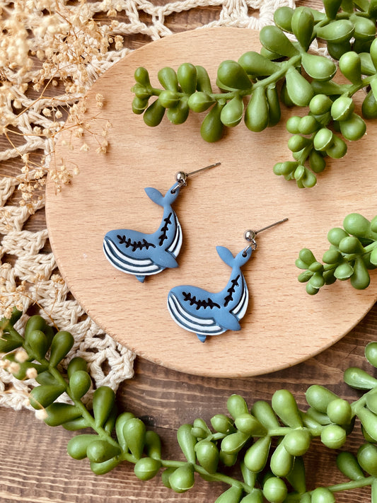 Boho Whale Clay Dangle Earrings