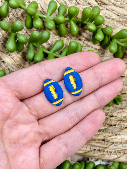 Blue and Yellow Cheer & Football Clay Earrings