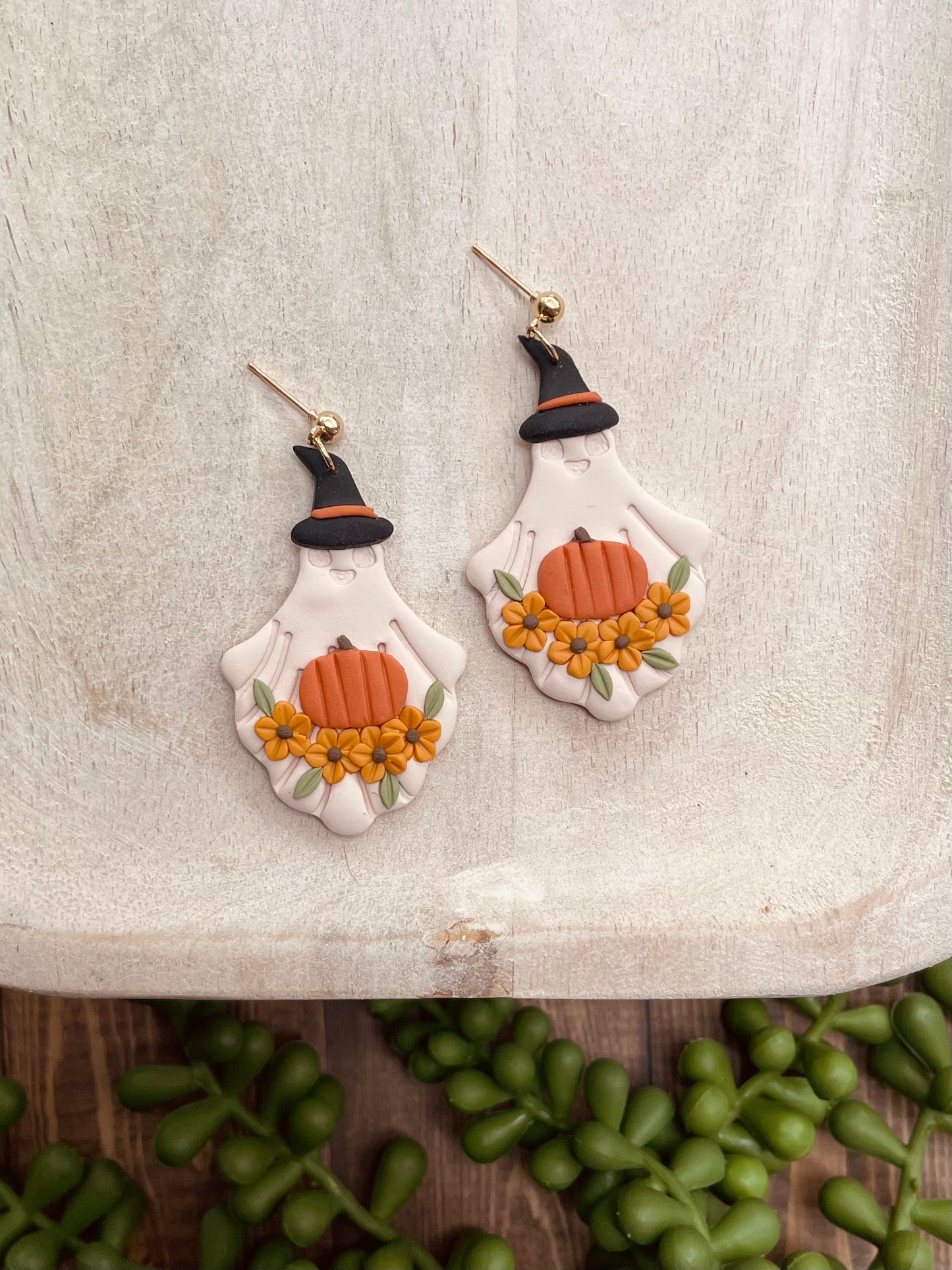Autumn Ghost Clay Dangle Earrings