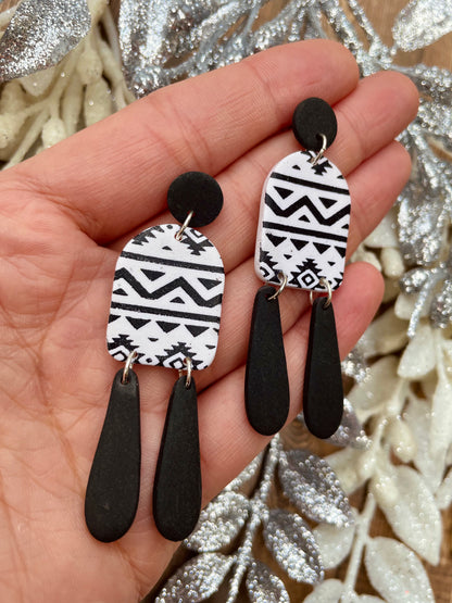 Black & White Aztec Dangle Earrings
