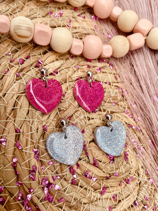 Sparkly Heart Dangle Earrings