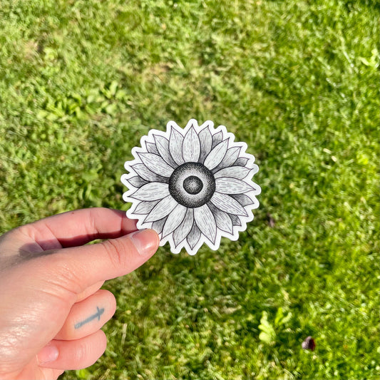 Black & White Sunflower Hand Drawn Sticker