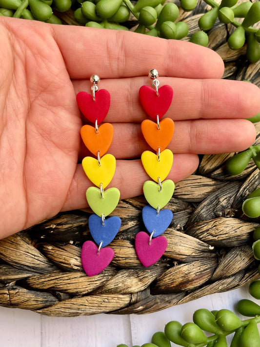 Rainbow Heart Dangle Earrings