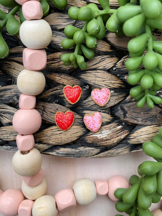 Valentine's Day Heart Sugar Cookie Stud Earrings