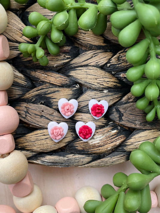 Valentine's Day Carnation Heart Stud Earrings