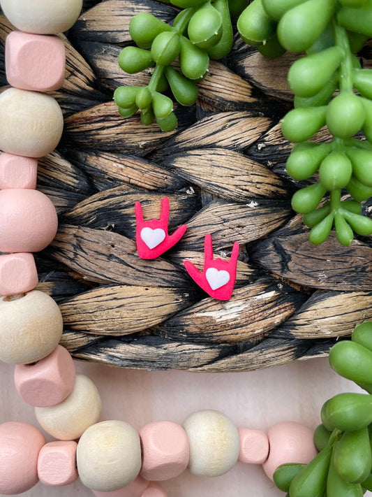 Valentine’s Day ILY ASL Clay Stud Earrings