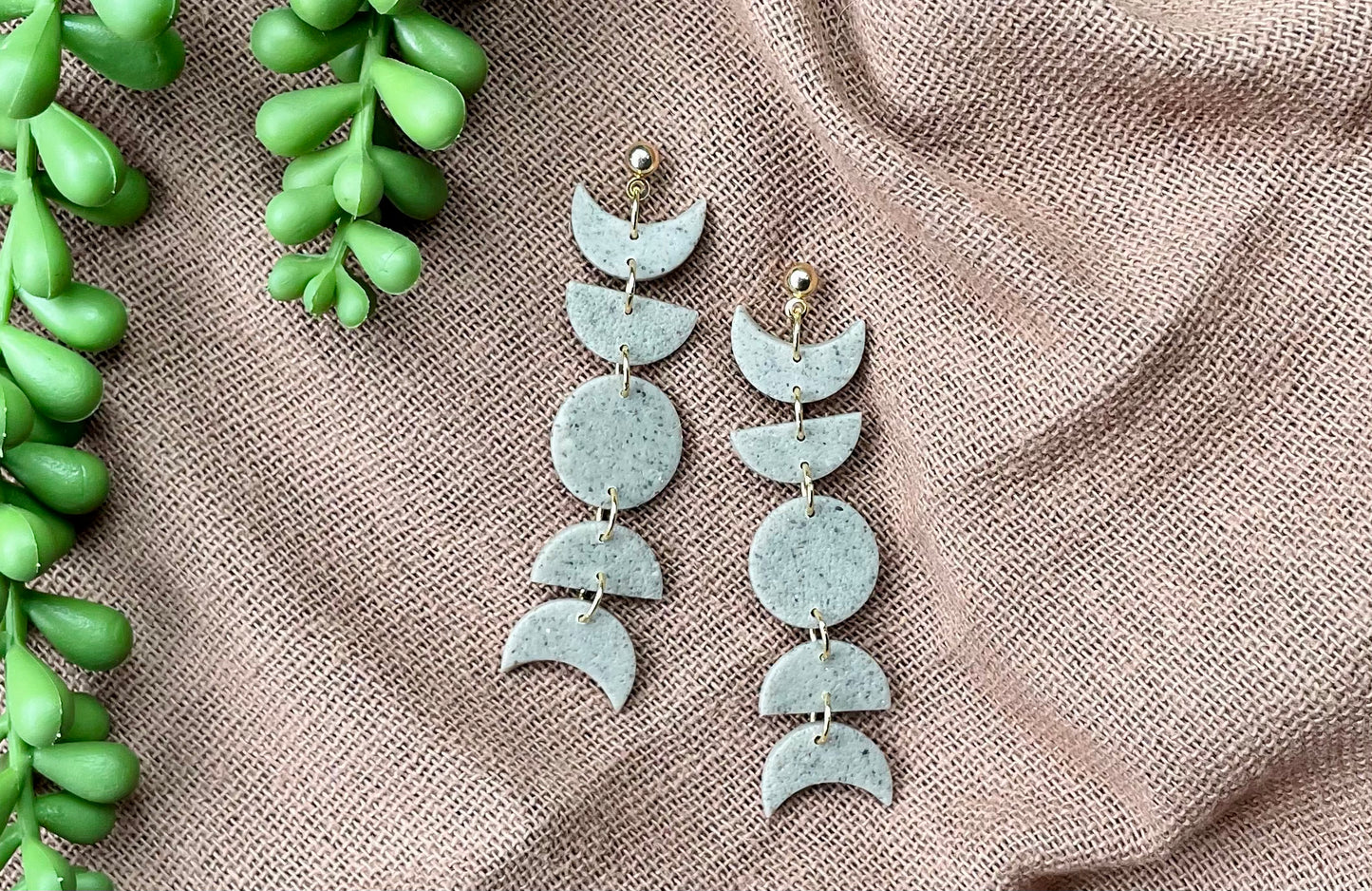 Gray Moon Phase Dangle Earrings